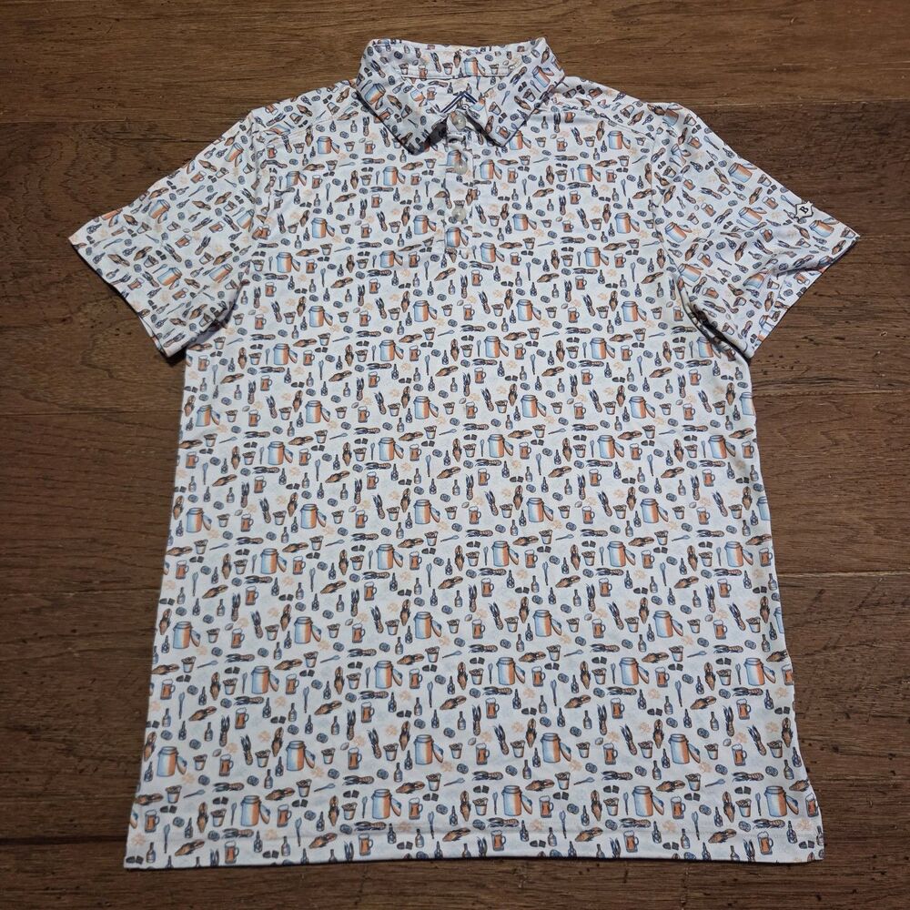 Burlebo Shirt Small White Crawfish Boil Cajun South Golf Performance Polo Preppy